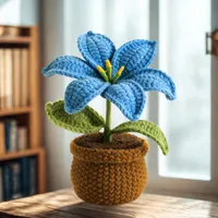 Blue Crochet Potted Lily Plant photo 1