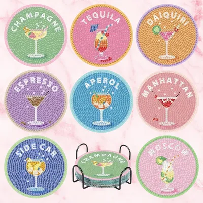 Cocktail Coaster Diamond Painting Set – 8 Pieces