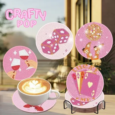 Pink Coaster Diamond Painting Set – 8 Pieces