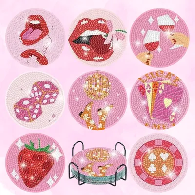 Set de Posavasos Diamond Painting Rosa – 8 Piezas