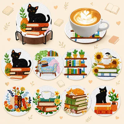 Set de Posavasos Diamond Painting Amantes de los Libros - 8 Piezas