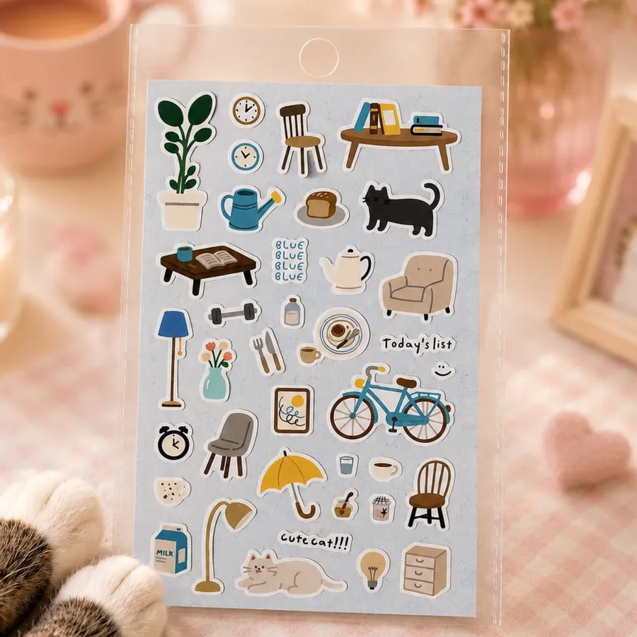 Home, Cats & Simple Joys Collection - Colección Hogar, Gatos y Alegrías Simples - Hoja de stickers — Vida Acogedora con Gatos