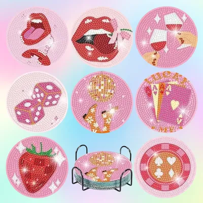Pink Coaster Diamond Painting Set β 8 Pieces