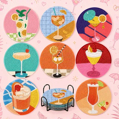 Set de Posavasos Diamond Painting Cócteles de Verano - 8 Piezas